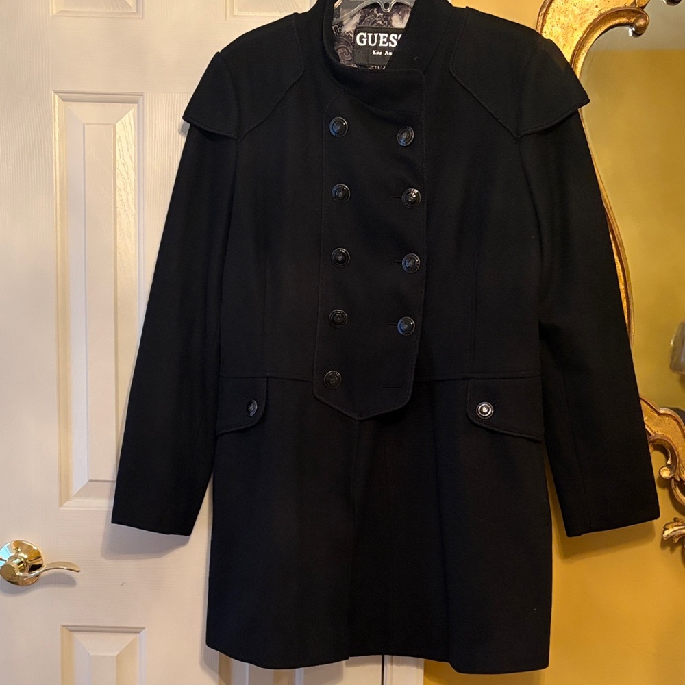 GUESS Women's Elegant Black Pea Coat